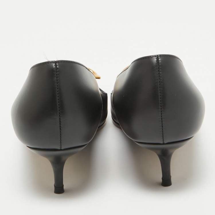 Pre Owned Valentino Black Leather VLogo Pumps Size 39.5