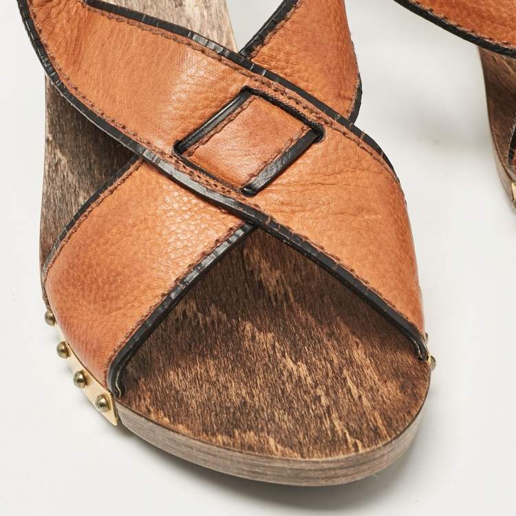 Pre Owned Valentino Brown Leather Ankle Strap Sandals Size 37