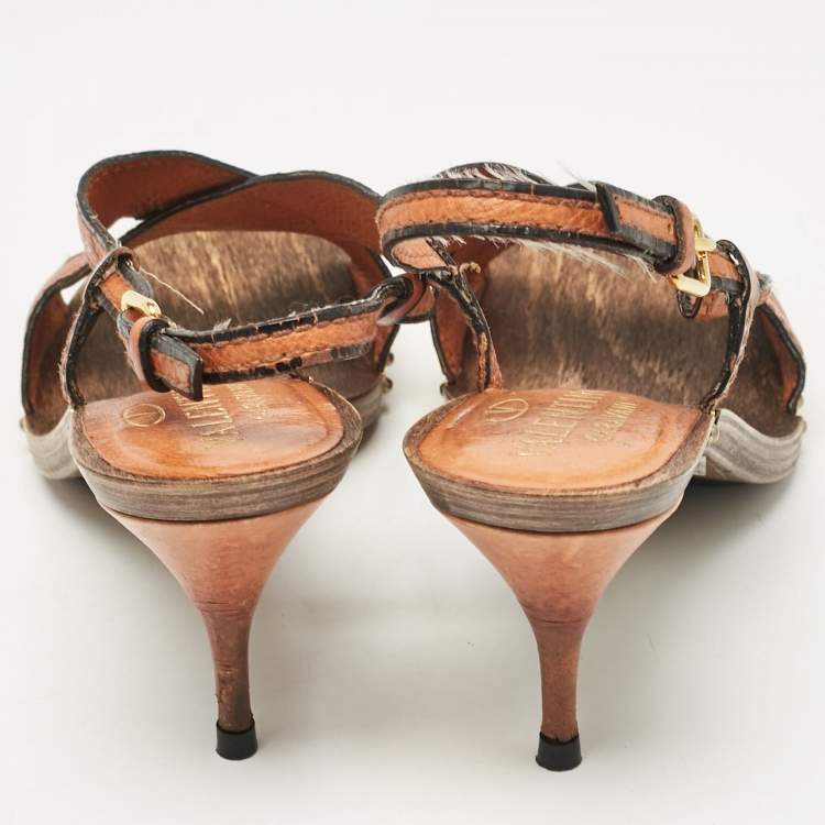 Pre Owned Valentino Brown Leather Ankle Strap Sandals Size 37