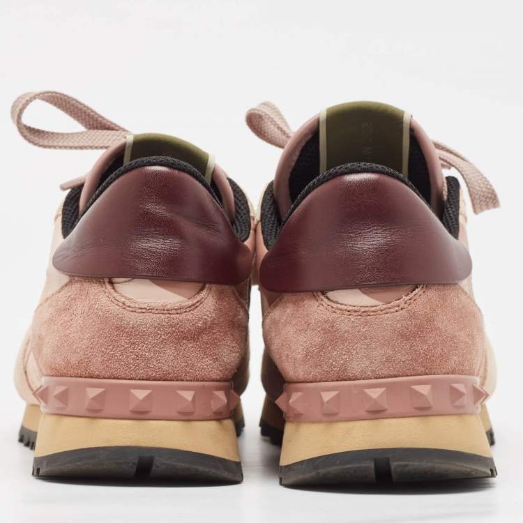 Pre Owned Valentino Pink Camouflage Canvas and Suede Rockrunner Sneakers Size 38