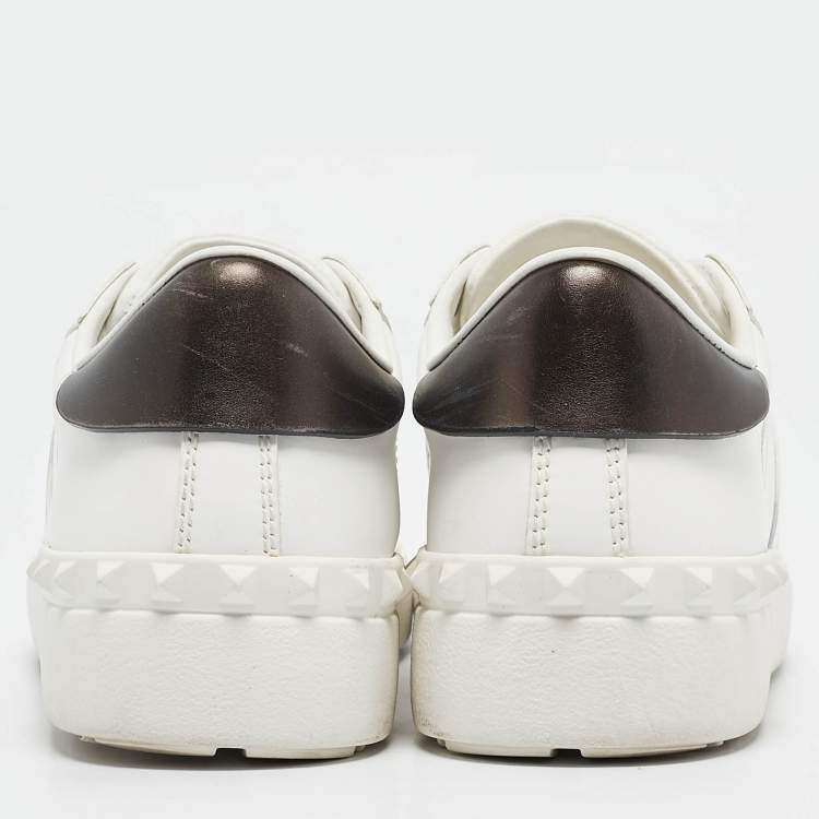 Pre Owned Valentino White Leather VLTN Lace Up Sneakers Size 36.5