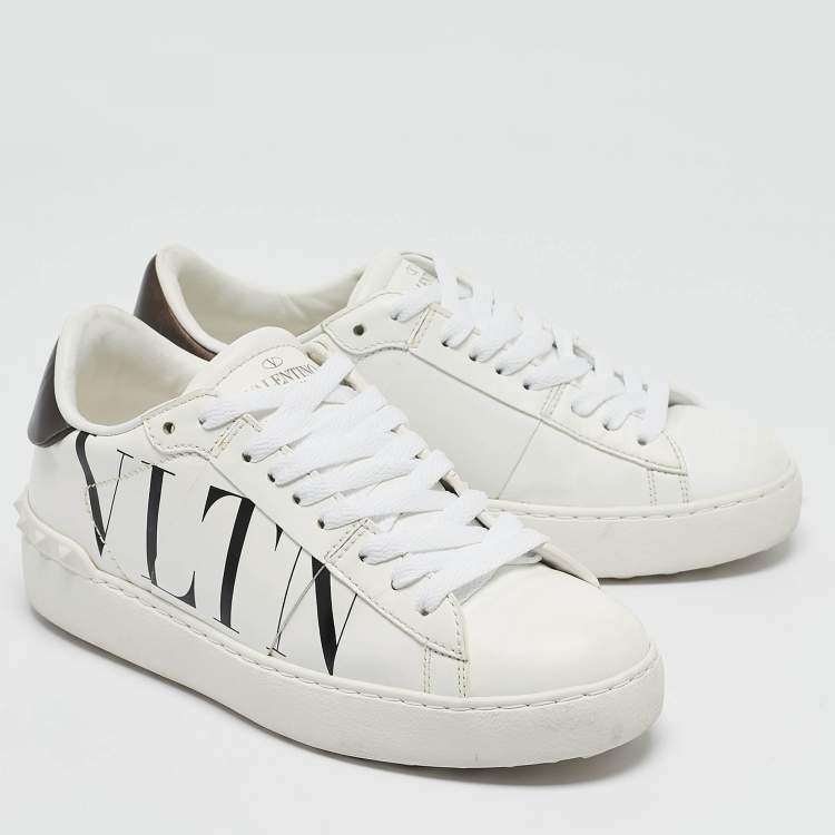Pre Owned Valentino White Leather VLTN Lace Up Sneakers Size 36.5