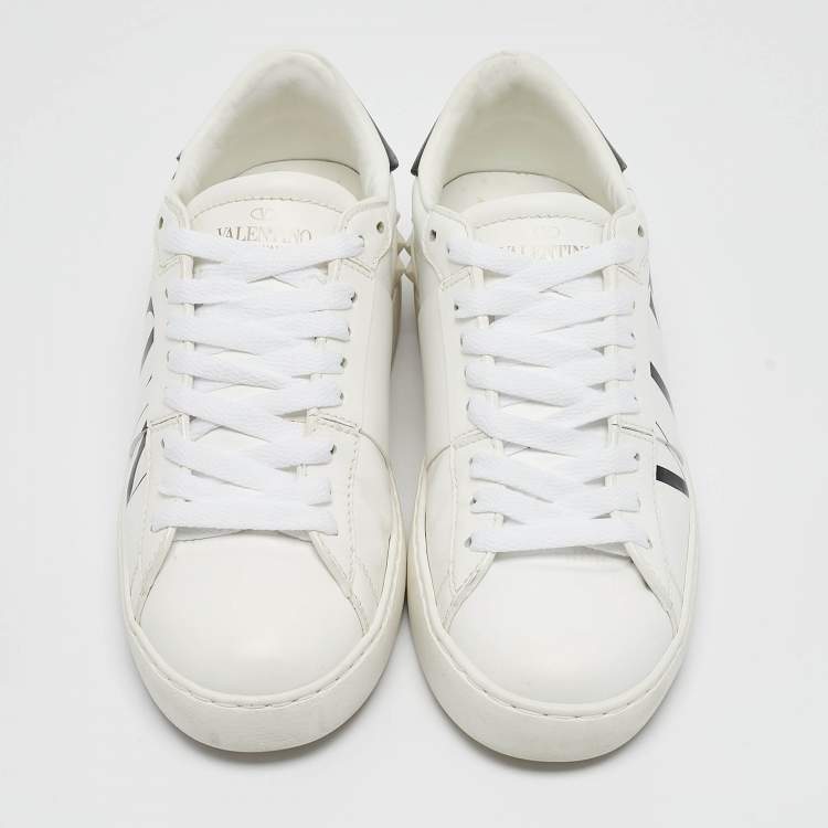 Pre Owned Valentino White Leather VLTN Lace Up Sneakers Size 36.5
