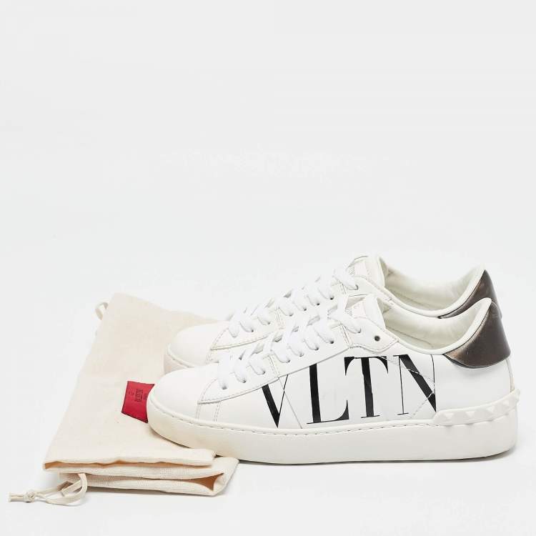 Pre Owned Valentino White Leather VLTN Lace Up Sneakers Size 36.5