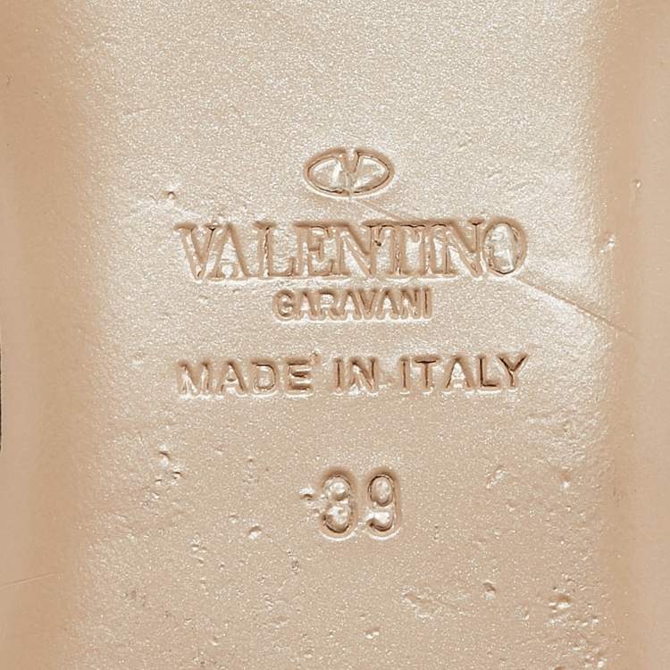 Pre Owned Valentino Black Leather Rockstud Ankle Strap Flat Sandals Size 39