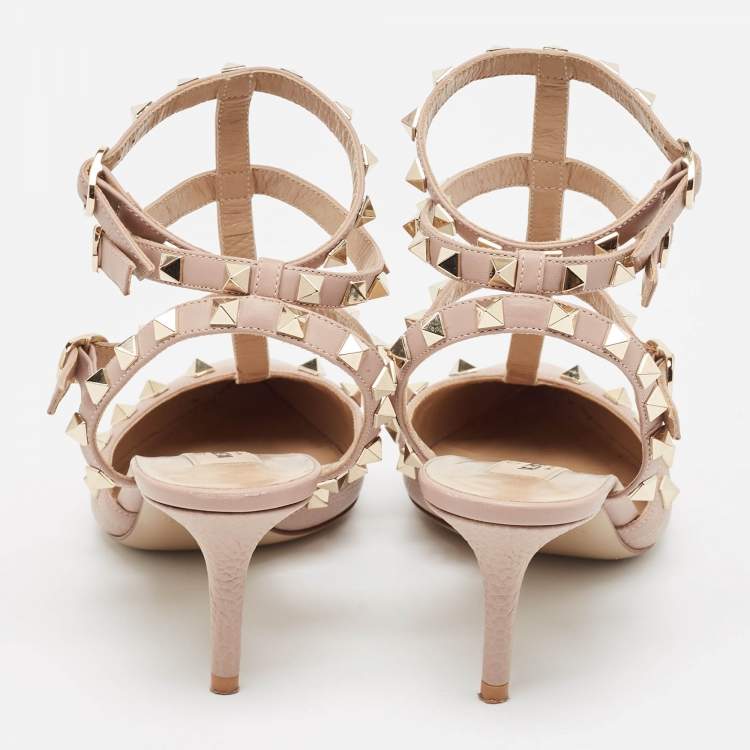 Pre Owned Valentino Dusty Pink Leather Rockstud Ankle Strap Pumps Size 38