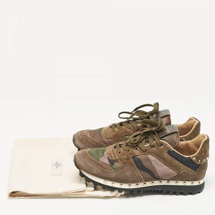 Pre Owned Valentino Green Nylon and Suede Rockrunner Low Top Sneakers Size 38