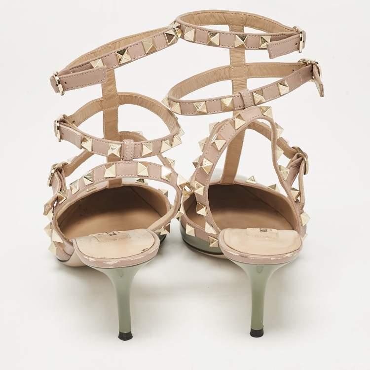 Pre Owned Valentino Green/Beige Patent and Leather Rockstud Pumps Size 37