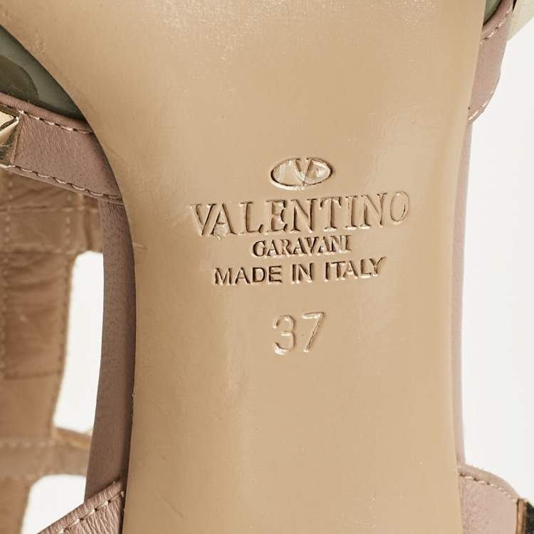 Pre Owned Valentino Green/Beige Patent and Leather Rockstud Pumps Size 37