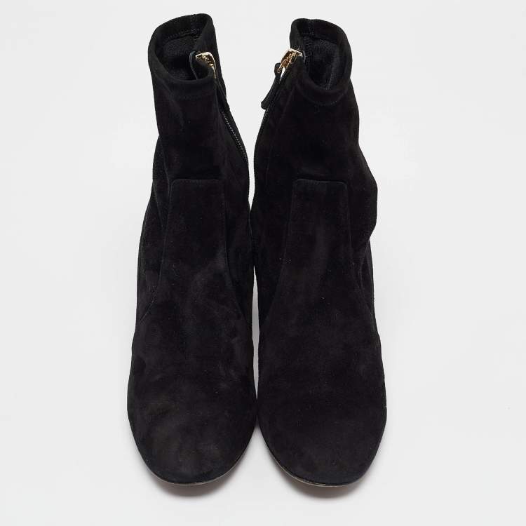 Pre Owned Valentino Black Suede Rockstud Ankle Length Boots Size 38