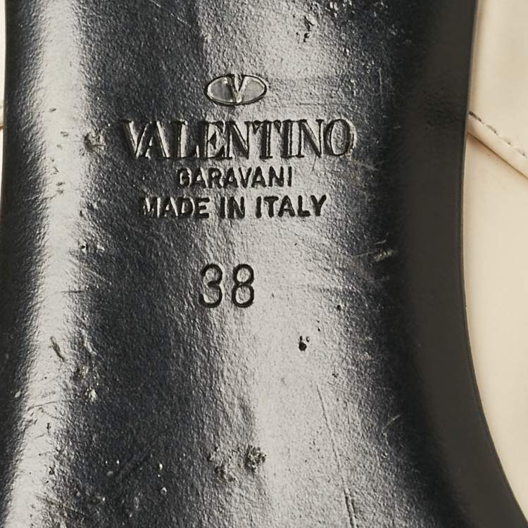 Pre Owned Valentino Cream Leather Roman Stud Ankle Strap Flats Size 38