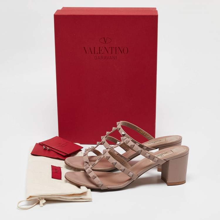 Pre Owned Valentino Dusty Pink Leather Rockstud Slide Sandals Size 39