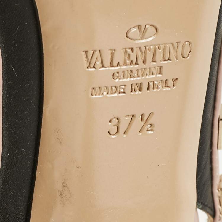 Pre Owned Valentino Black/Dusty Pink Leather Rockstud Ankle Strap Pumps Size 37.5