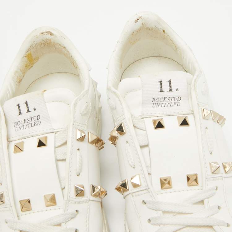 Pre Owned Valentino White Leather Rockstud Low Top Sneakers Size 35.5