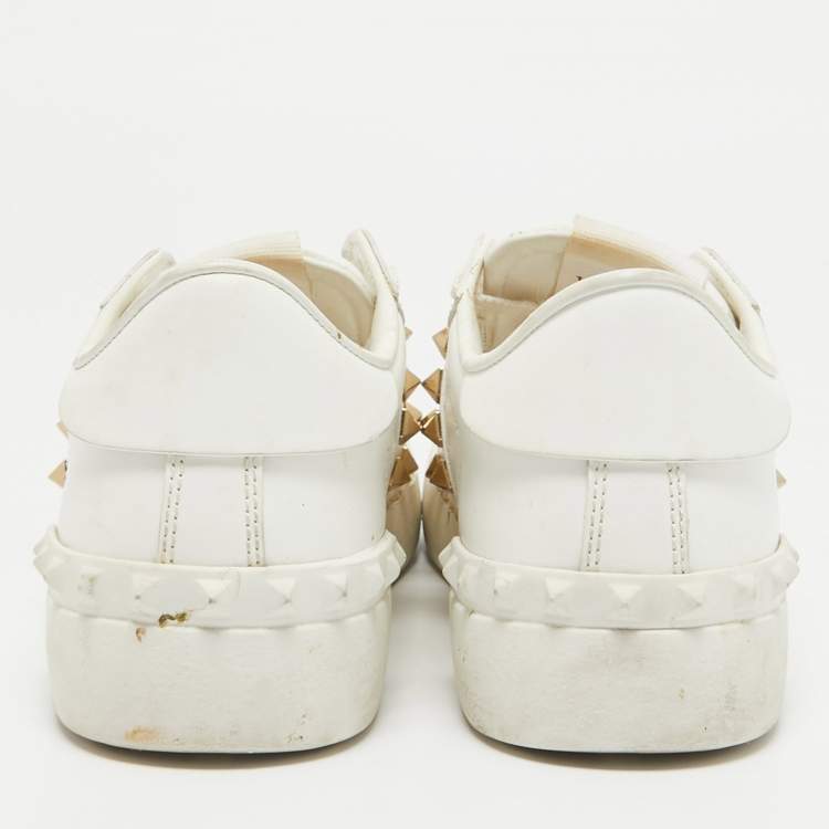 Pre Owned Valentino White Leather Rockstud Low Top Sneakers Size 35.5