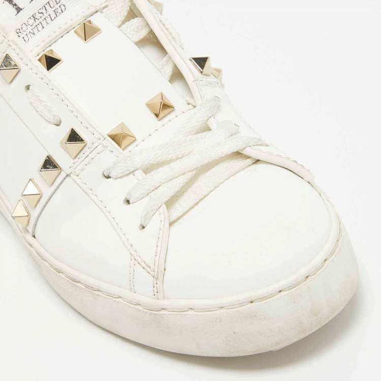 Pre Owned Valentino White Leather Rockstud Low Top Sneakers Size 35.5