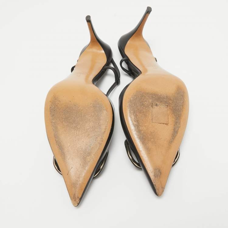 Pre Owned Valentino Black Leather Escape V logo Pumps Size 38