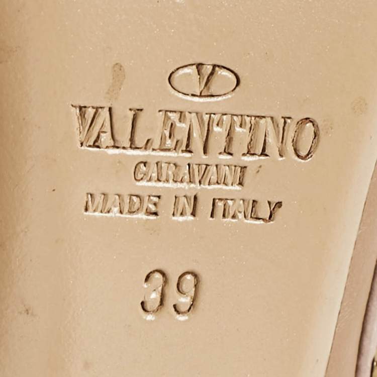 Pre Owned Valentino Beige/Dusty Pink Leather Rockstud Ankle Strap Pumps Size 39