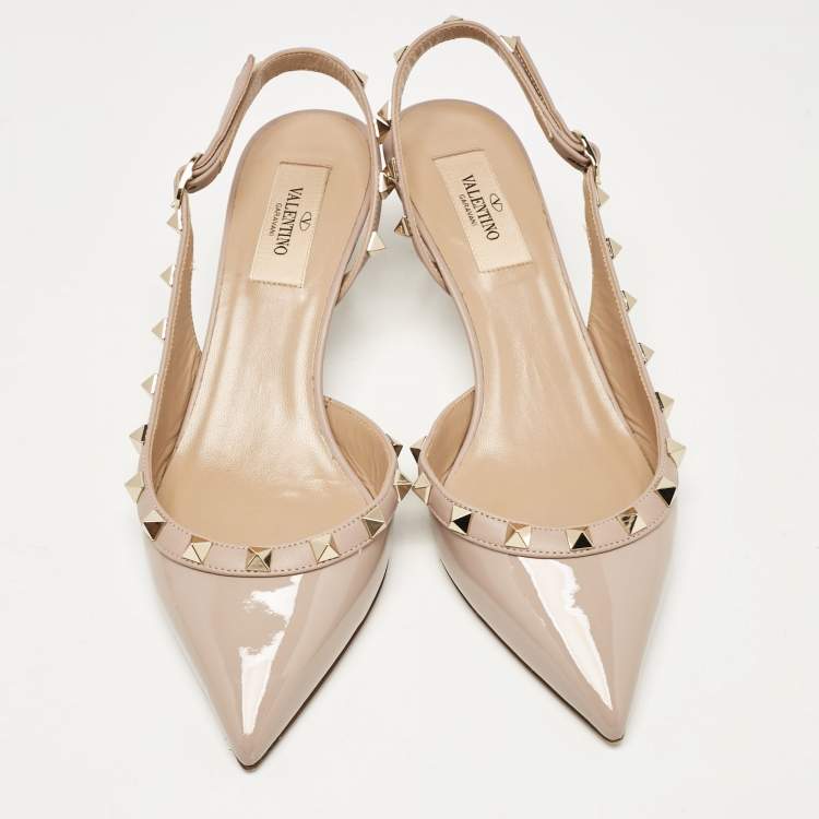 Pre Owned Valentino Dusty Pink Patent Leather Rockstud Slingback Pumps Size 37