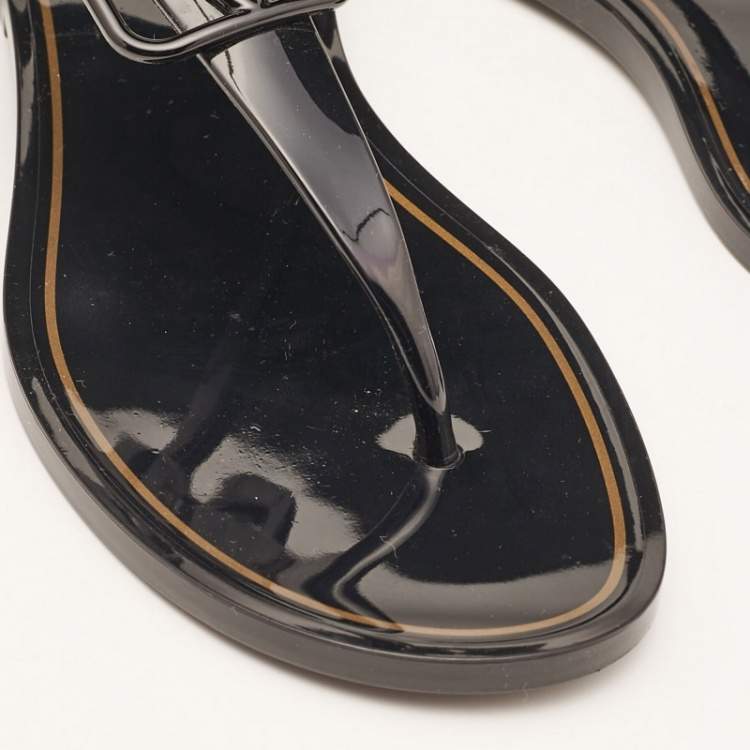 Pre Owned Valentino Black Jelly Escape V Logo Thong Flat Sandals Size 38
