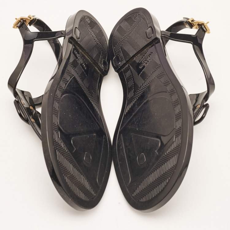 Pre Owned Valentino Black Jelly Escape V Logo Thong Flat Sandals Size 38