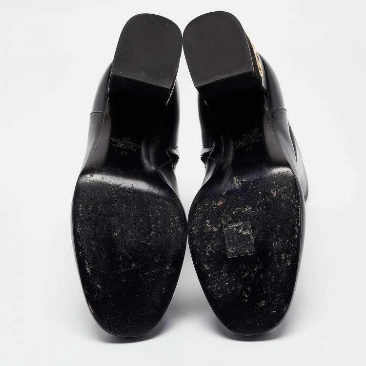 Pre Owned Valentino Black Leather V-logo Ankle Booties Size 41