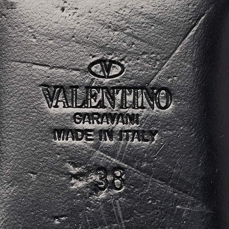 Pre Owned Valentino Black Leather VLogo Chain Flat Slides Size 38