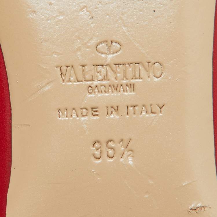 Pre Owned Valentino Red/Beige Leather Rockstud Ballet Flats Size 36.5