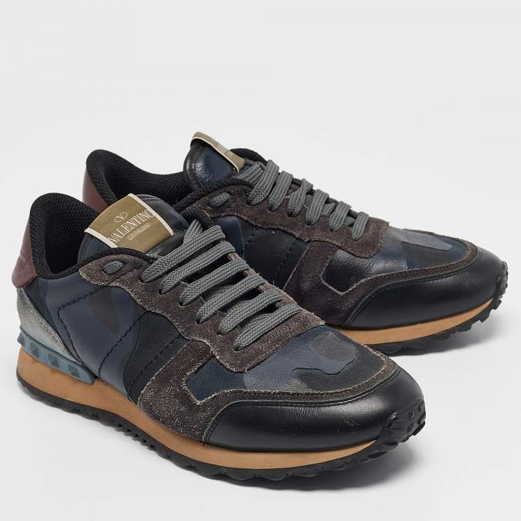 Pre Owned Valentino Multicolor Leather and Suede Rockrunner Low Top Sneakers Size 39