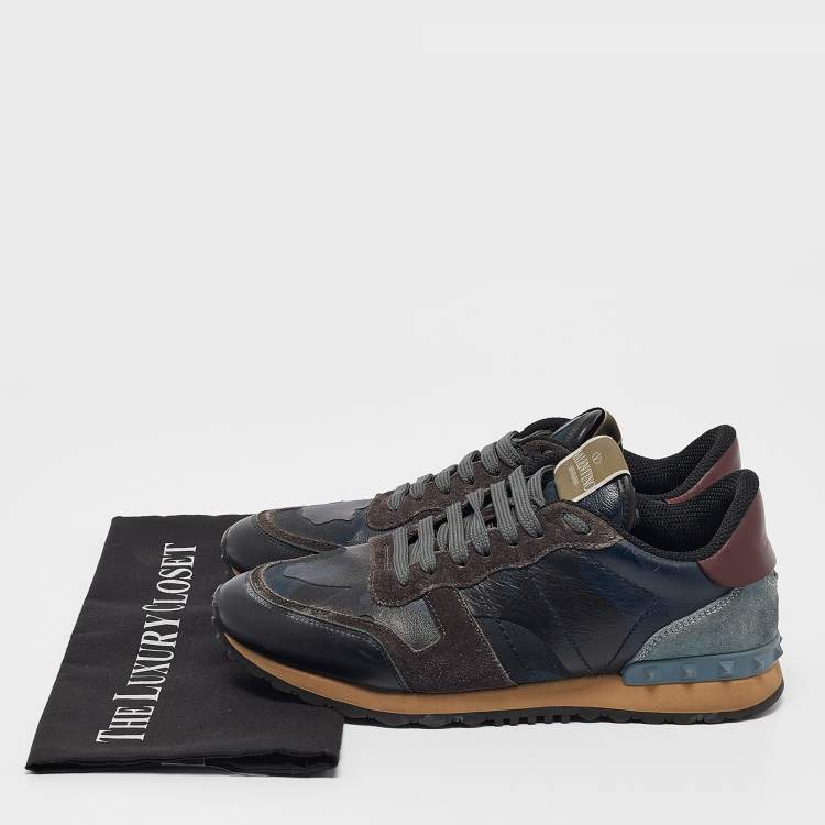 Pre Owned Valentino Multicolor Leather and Suede Rockrunner Low Top Sneakers Size 39