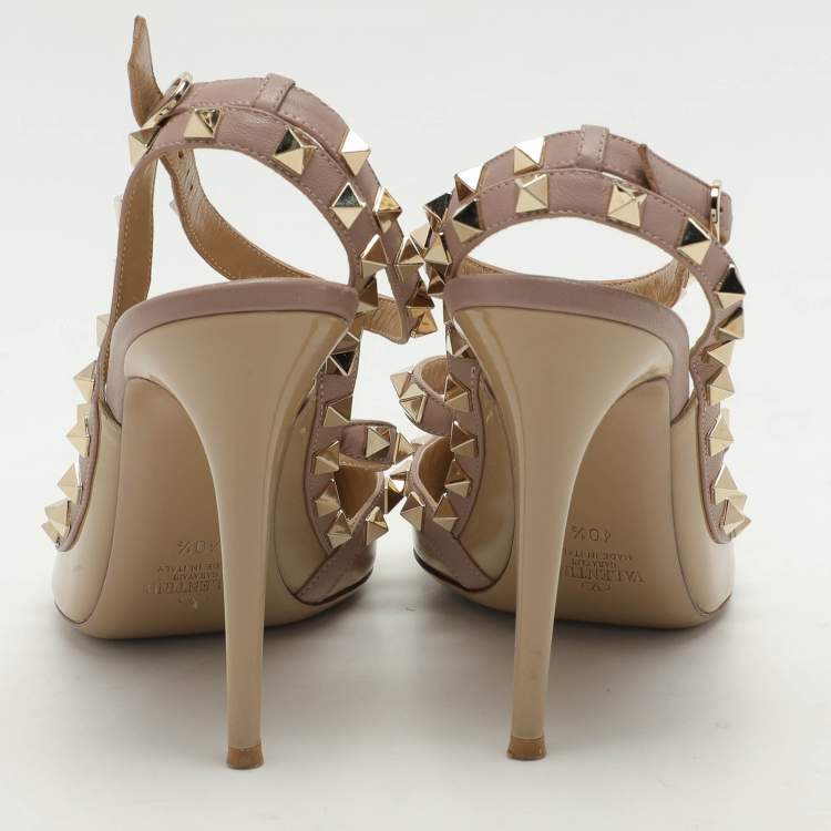 Pre Owned Valentino Beige Leather and Patent Leather Rockstud Pumps Size 40.5