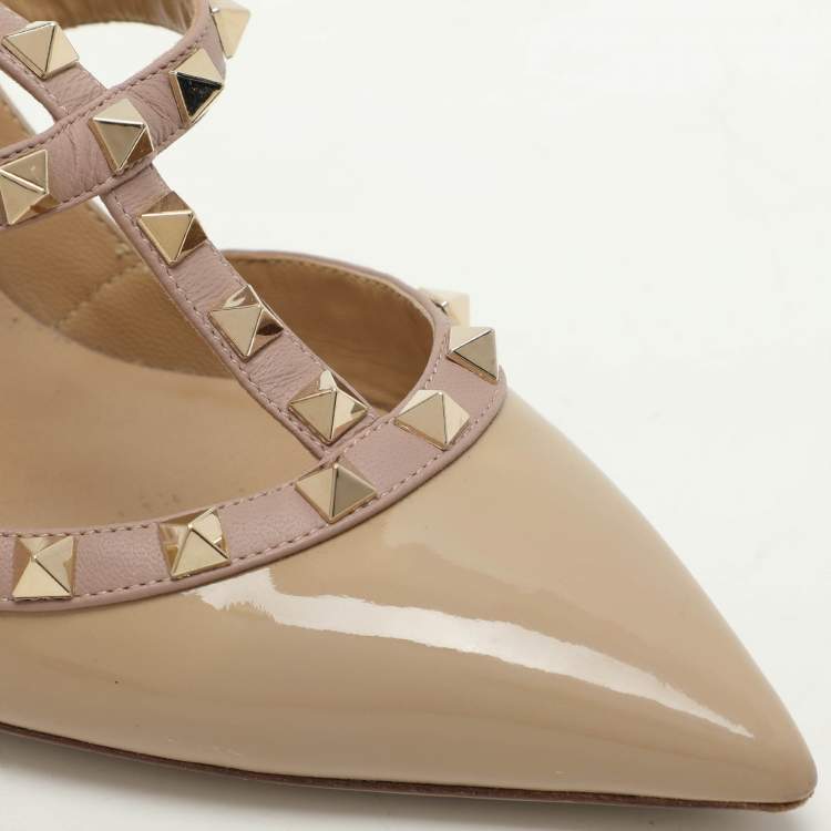 Pre Owned Valentino Beige Leather and Patent Leather Rockstud Pumps Size 40.5