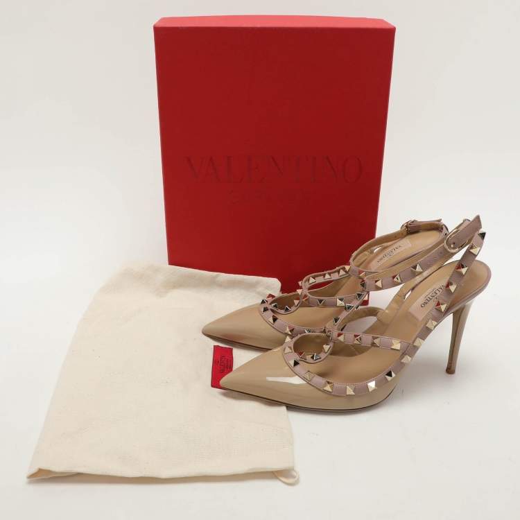 Pre Owned Valentino Beige Leather and Patent Leather Rockstud Pumps Size 40.5