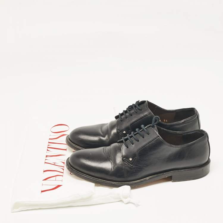 Pre Owned Valentino Black Leather Lace Up Oxfords Size 36