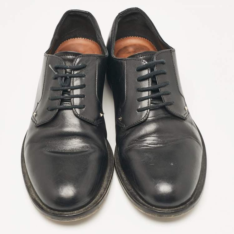 Pre Owned Valentino Black Leather Lace Up Oxfords Size 36