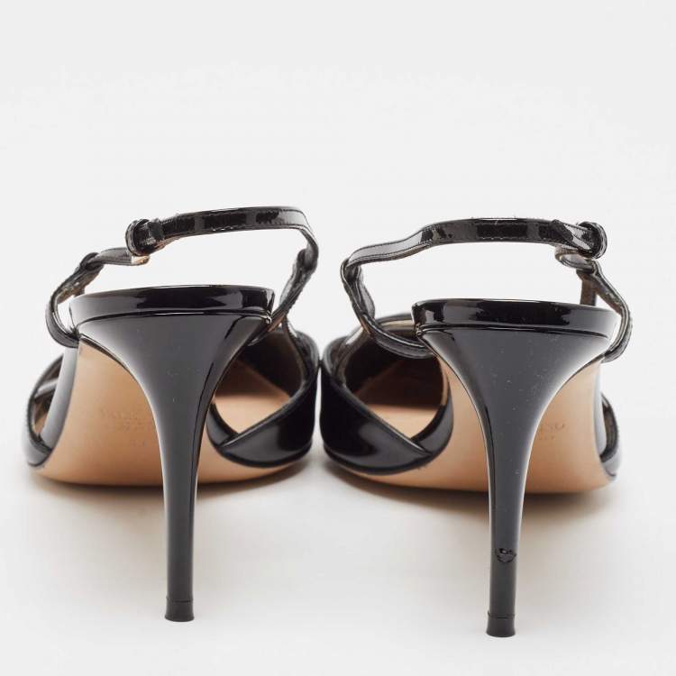 Pre Owned Valentino Black Patent Leather Escape V logo Slingback Pumps Size 41