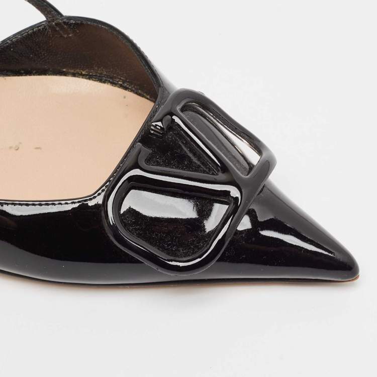 Pre Owned Valentino Black Patent Leather Escape V logo Slingback Pumps Size 41
