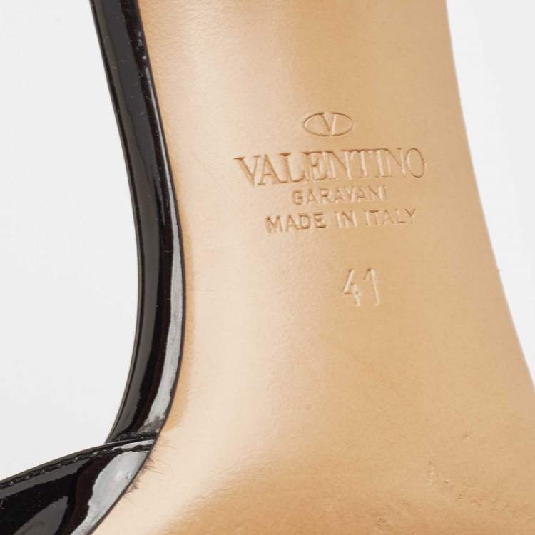 Pre Owned Valentino Black Patent Leather Escape V logo Slingback Pumps Size 41