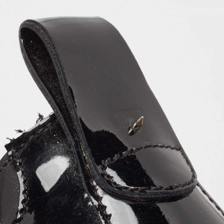 Pre Owned Valentino Black Patent Leather  Fringe Detail Derby Size 41