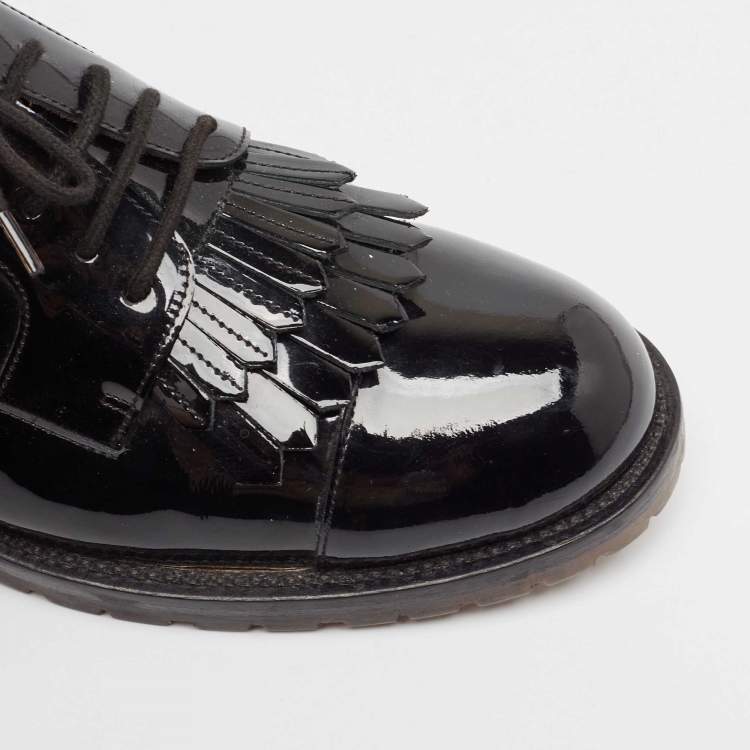 Pre Owned Valentino Black Patent Leather  Fringe Detail Derby Size 41