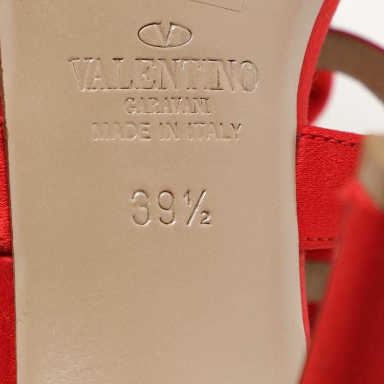 Pre Owned Valentino Red Satin Bow Embellished Slingback Sandals Size 39.5