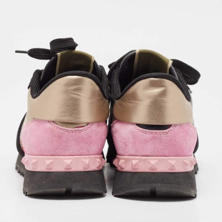 Pre Owned Valentino Multicolor Camouflage Leather and Suede Rockrunner Sneakers Size 37.5