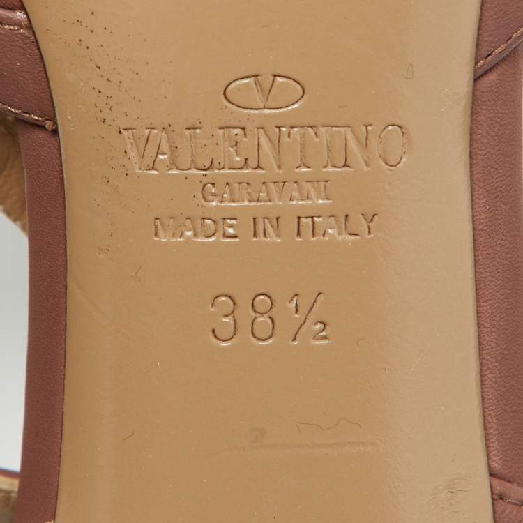 Pre Owned Valentino Dusty Rose Pink Leather Rockstud Ankle Strap Pumps Size 38.5