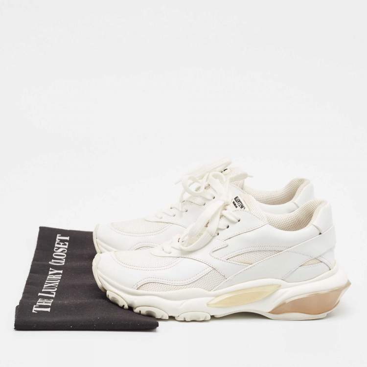 Pre Owned Valentino White Mesh and Leather Bounce Low-Top Sneakers Size 39.5