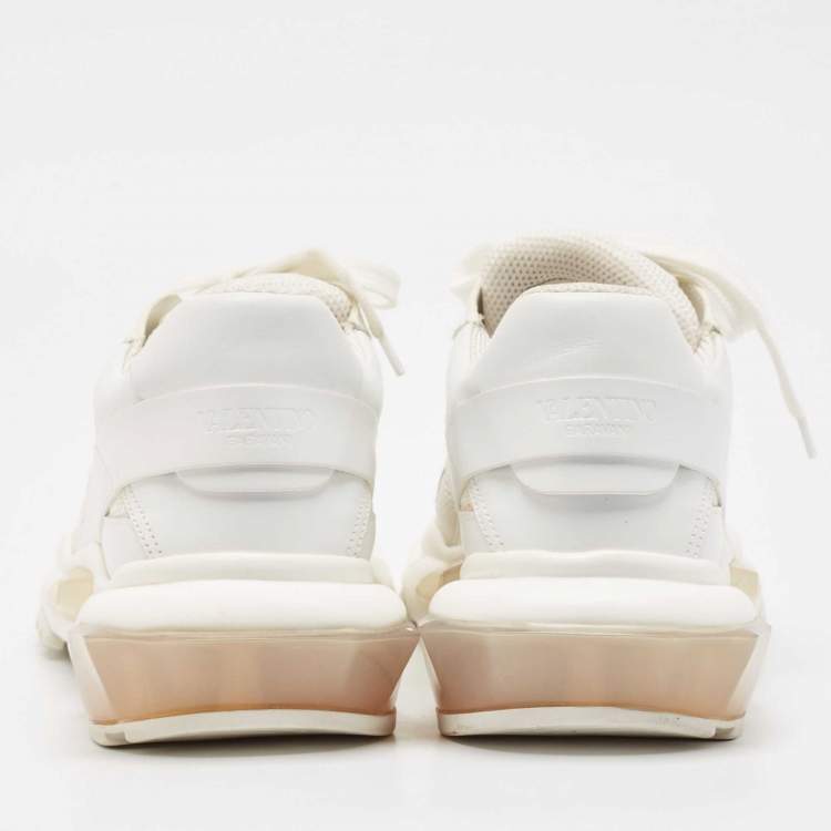 Pre Owned Valentino White Mesh and Leather Bounce Low-Top Sneakers Size 39.5