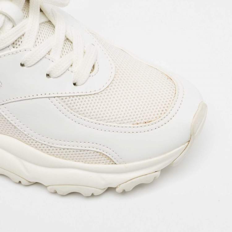 Pre Owned Valentino White Mesh and Leather Bounce Low-Top Sneakers Size 39.5