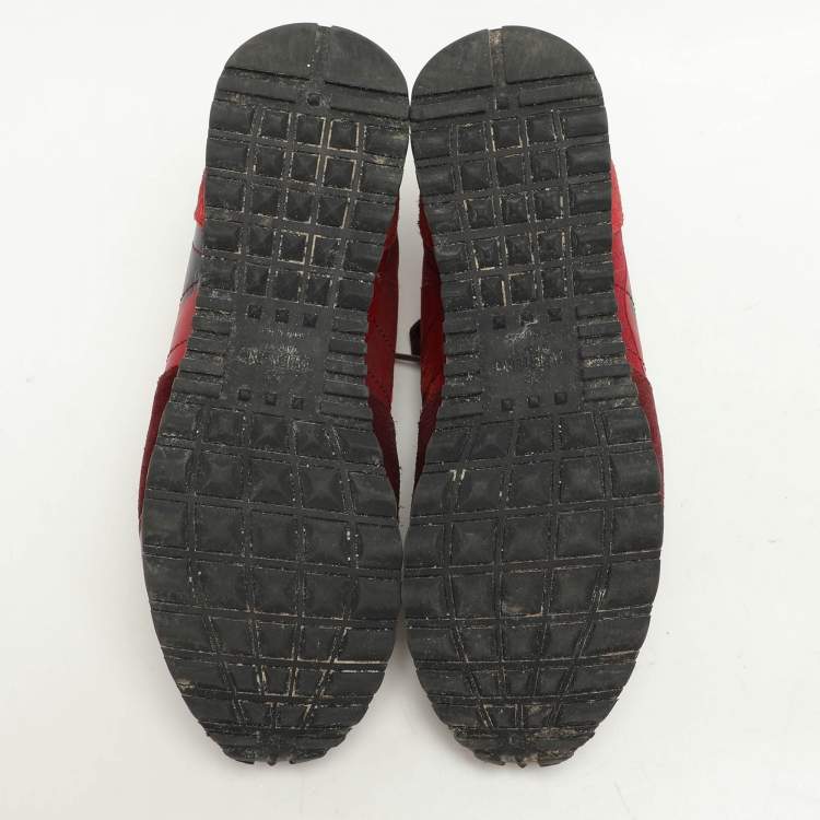 Pre Owned Valentino Red Leather and Canvas Rockrunner Low Top Sneakers Size 39