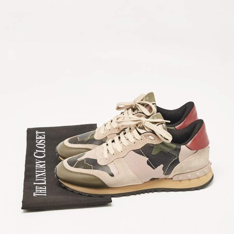 Pre Owned Valentino Multicolor Leather and Suede Rockrunner Low Top Sneakers Size 38.5