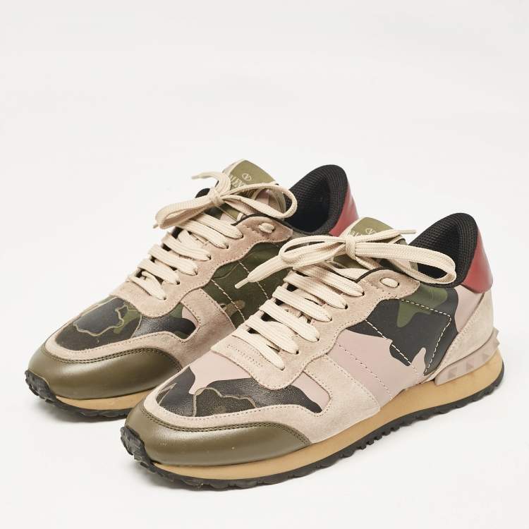 Pre Owned Valentino Multicolor Leather and Suede Rockrunner Low Top Sneakers Size 38.5