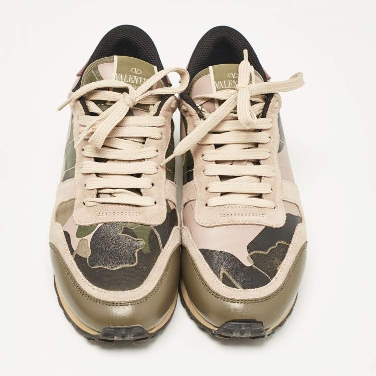 Pre Owned Valentino Multicolor Leather and Suede Rockrunner Low Top Sneakers Size 38.5